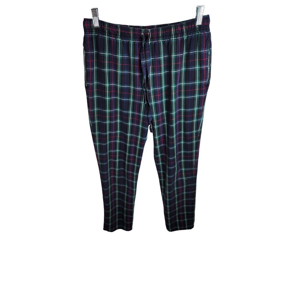 American Apparel Flannel Pants Medium Blue Green Plaid USA Y2K Drawstring Grunge